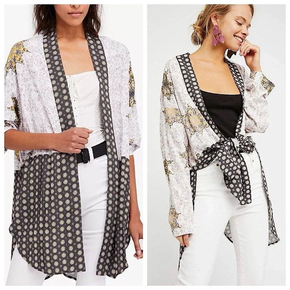 Free People Forget Me Not Kimono Cardigan‎ Sz XS Multicolor 3/4 Sleeves